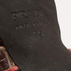 Prada Tricolor Croc Embossed Leather Platform Slide Sandals Size 39