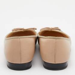 Prada Beige/Black Patent and Leather Cap Toe Bow Ballet Flats Size 39