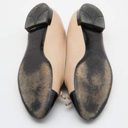 Prada Beige/Black Patent and Leather Cap Toe Bow Ballet Flats Size 39