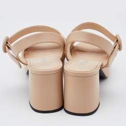 Prada Beige Patent Leather Criss Cross Ankle Strap Block Heel Platform Sandals Size 37.5