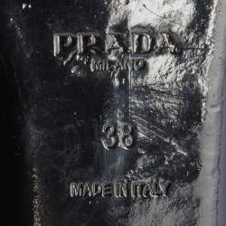Prada Black Patent Leather and PVC Crystal/Beads Embellished Flat Sandals Size 38