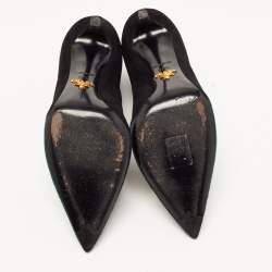 Pre Owned Prada Black/Green Suede Pointed Toe Ankle Booties Size 37.5
