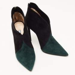 Pre Owned Prada Black/Green Suede Pointed Toe Ankle Booties Size 37.5