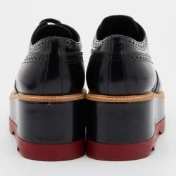 Prada Black Brogue Patent Leather Wave Wingtip Platform Derby Sneakers Size 36.5