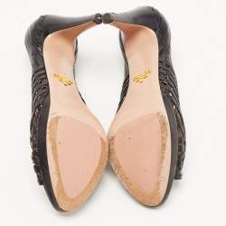 Pre Owned Prada Black Leather Cut Out Peep Toe Pumps Size 37.5