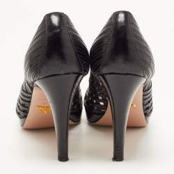 Pre Owned Prada Black Leather Cut Out Peep Toe Pumps Size 37.5