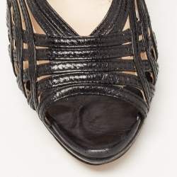 Pre Owned Prada Black Leather Cut Out Peep Toe Pumps Size 37.5