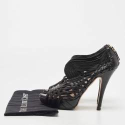 Pre Owned Prada Black Leather Cut Out Platform Open Toe Pumps Size 39