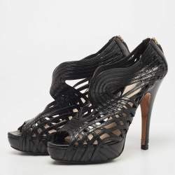 Pre Owned Prada Black Leather Cut Out Platform Open Toe Pumps Size 39