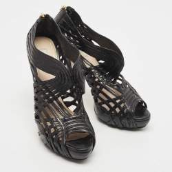 Pre Owned Prada Black Leather Cut Out Platform Open Toe Pumps Size 39