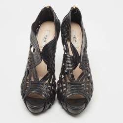 Pre Owned Prada Black Leather Cut Out Platform Open Toe Pumps Size 39