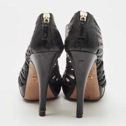 Pre Owned Prada Black Leather Cut Out Platform Open Toe Pumps Size 39