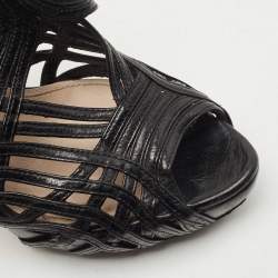 Pre Owned Prada Black Leather Cut Out Platform Open Toe Pumps Size 39