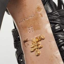 Pre Owned Prada Black Leather Cut Out Platform Open Toe Pumps Size 39