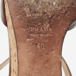 Prada Burgundy Vernice Saffiano Leather Cork Wedge Ankle Strap Sandals Size 40