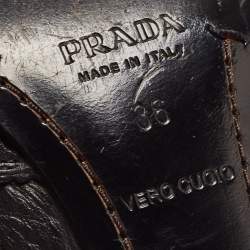 Pre Owned Prada Black Brogue Leather Bow Pointed Toe Pumps Size 36