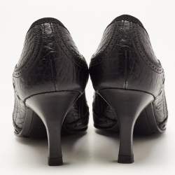 Pre Owned Prada Black Brogue Leather Bow Pointed Toe Pumps Size 36