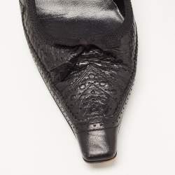 Pre Owned Prada Black Brogue Leather Bow Pointed Toe Pumps Size 36