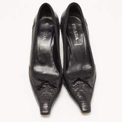 Pre Owned Prada Black Brogue Leather Bow Pointed Toe Pumps Size 36