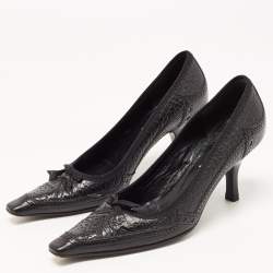 Pre Owned Prada Black Brogue Leather Bow Pointed Toe Pumps Size 36