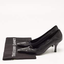 Pre Owned Prada Black Brogue Leather Bow Pointed Toe Pumps Size 36