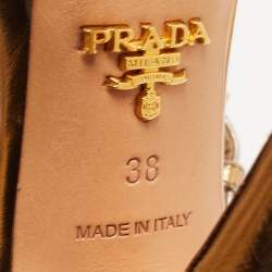 Prada Metallic Leather Crystal Embellished T-Strap Platform Sandals Size 38