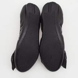 Pre Owned Prada Black Leather Bow Scrunch Ballet Flats Size 37.5