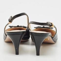 Pre Owned Prada Black Croc Embossed Leather Bow Slingback Pumps Size 37.5