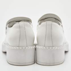 Pre Owned Prada White Leather Slip On Loafers Size 37.5