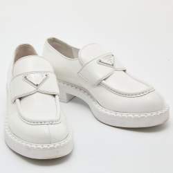 Pre Owned Prada White Leather Slip On Loafers Size 37.5