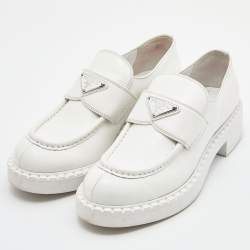Pre Owned Prada White Leather Slip On Loafers Size 37.5