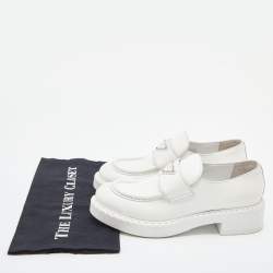 Pre Owned Prada White Leather Slip On Loafers Size 37.5