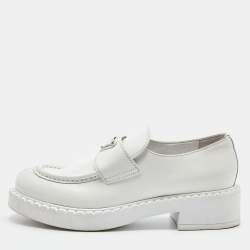 Pre Owned Prada White Leather Slip On Loafers Size 37.5