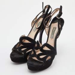 Prada Black Suede Platform Ankle Strap Sandals Size 38.5