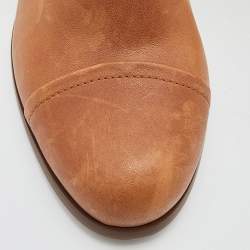 Pre Owned Prada Tan Leather Zip Ankle Boots Size 39