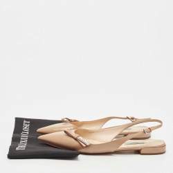 Prada Beige Vernice Saffiano Leather Bow Slingback Flats Size 40