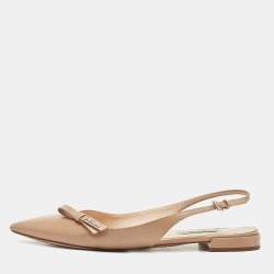 Prada Beige Vernice Saffiano Leather Bow Slingback Flats Size 40