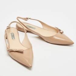 Prada Beige Vernice Saffiano Leather Bow Slingback Flats Size 40