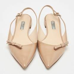 Prada Beige Vernice Saffiano Leather Bow Slingback Flats Size 40