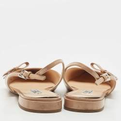Prada Beige Vernice Saffiano Leather Bow Slingback Flats Size 40