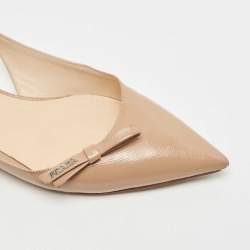 Prada Beige Vernice Saffiano Leather Bow Slingback Flats Size 40