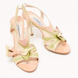 Prada Multicolor Patent Leather Bow Slingback Sandals Size 38