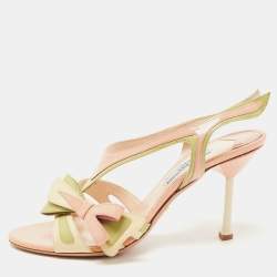 Prada Multicolor Patent Leather Bow Slingback Sandals Size 38
