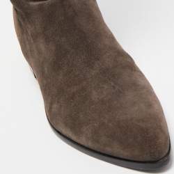 Pre Owned Prada Dark Brown Suede Fold Over Knee Length Boots Size 37