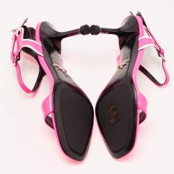 Pre Owned Prada Pink/Black Patent and Leather Flame Sandals Size 36.5