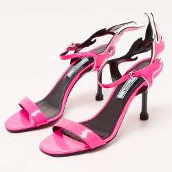 Pre Owned Prada Pink/Black Patent and Leather Flame Sandals Size 36.5