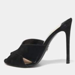 Pre Owned Prada Black Suede Criss Cross Slide Sandals Size 37