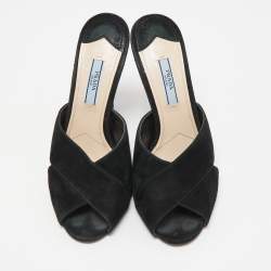 Pre Owned Prada Black Suede Criss Cross Slide Sandals Size 37