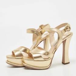 Prada Metallic Gold Leather Ankle Strap Sandals Size 36.5