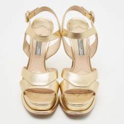 Prada Metallic Gold Leather Ankle Strap Sandals Size 36.5